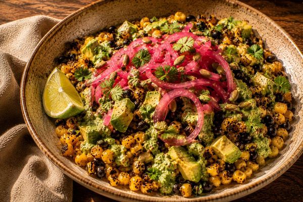 California Esquites Bowl - Sweet Corn · Black Beans · Avocado · Pickled Onion · Smoky Pepita Crema