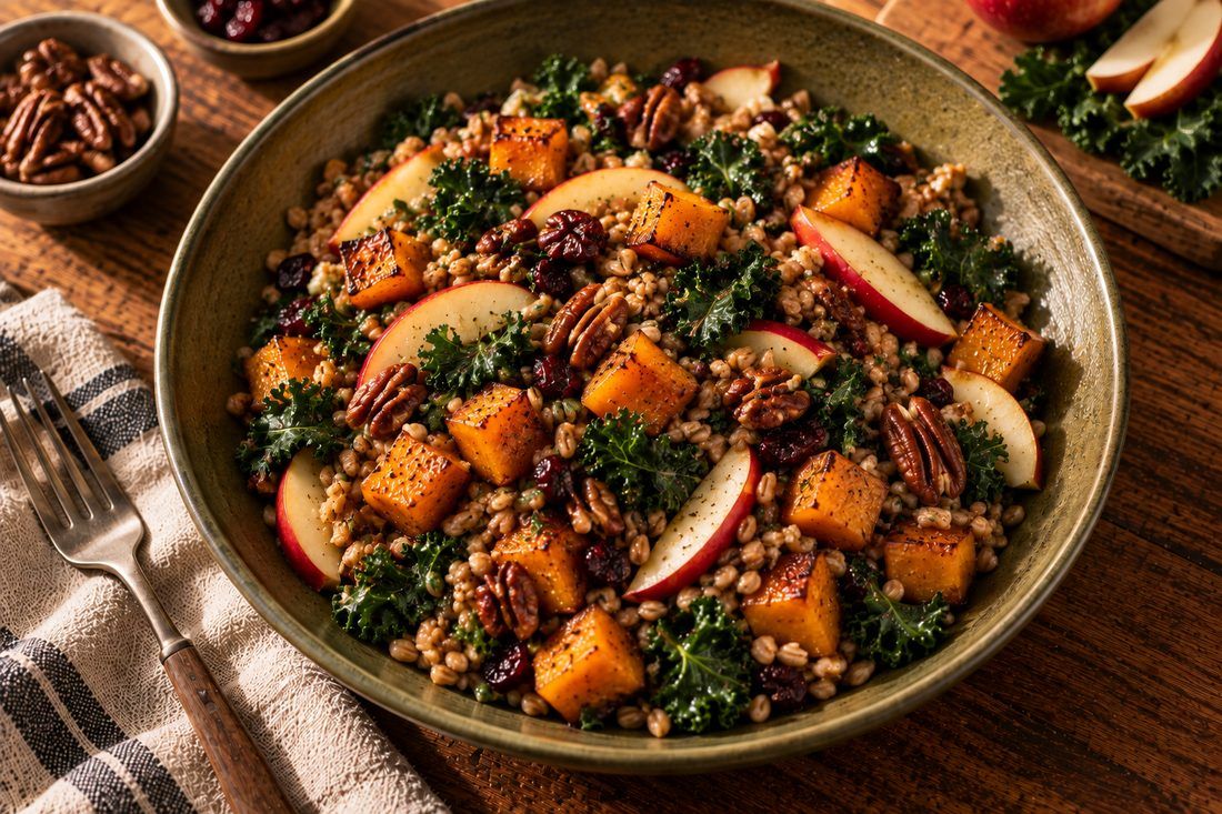 Farro Harvest Bowl - Farro · Roasted Squash · Apple · Pecan, made by Chef Michael Rossi for SEASON