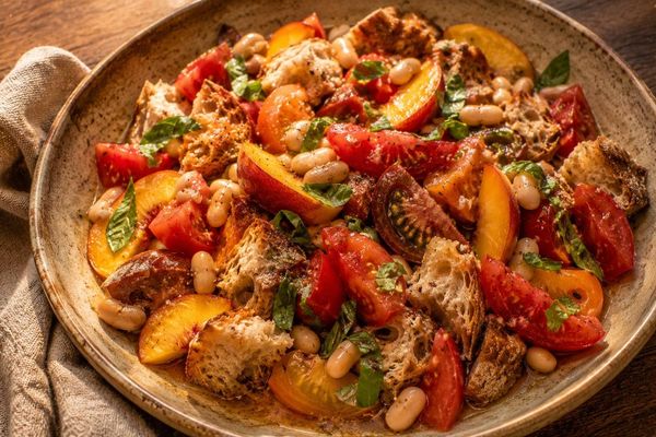 Stone Fruit Panzanella - Heirloom Tomatoes · Stone Fruit · White Beans · Torn Sourdough · Basil