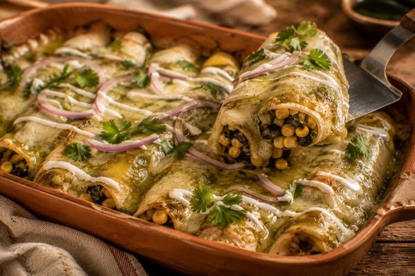 Sweet Corn Enchiladas - Roasted Poblano · Salsa Verde · Lime Crema