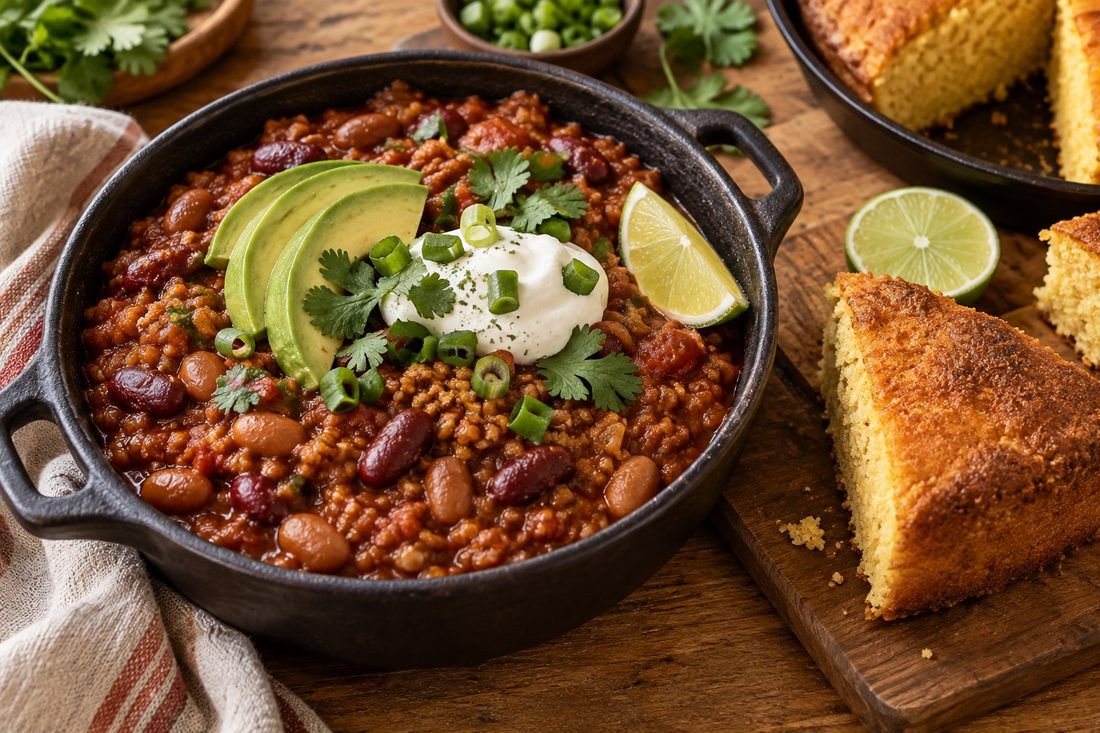 Chili & Cornbread - Pinto & Kidney · Bulgur · Chipotle, made by Chef Michael Rossi for SEASON
